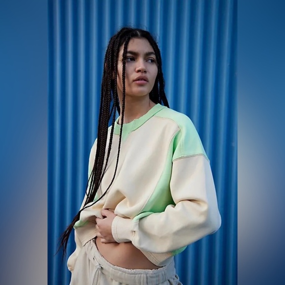 Free People Intercept Colorblock Pullover in Sesame Limezest